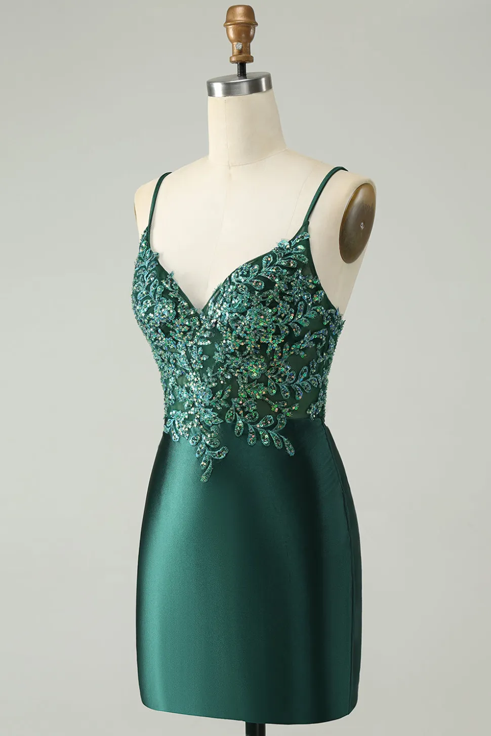 Glitter Verde Escuro Apertado V Pescoço Vestido Curto Homecoming com Sequins