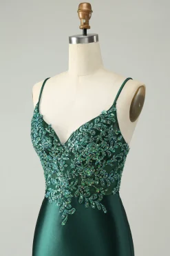 Glitter Verde Escuro Apertado V Pescoço Vestido Curto Homecoming com Sequins