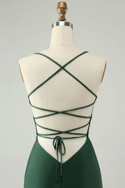 Glitter verde escuro apertado V pescoço frisado Homecoming Dress