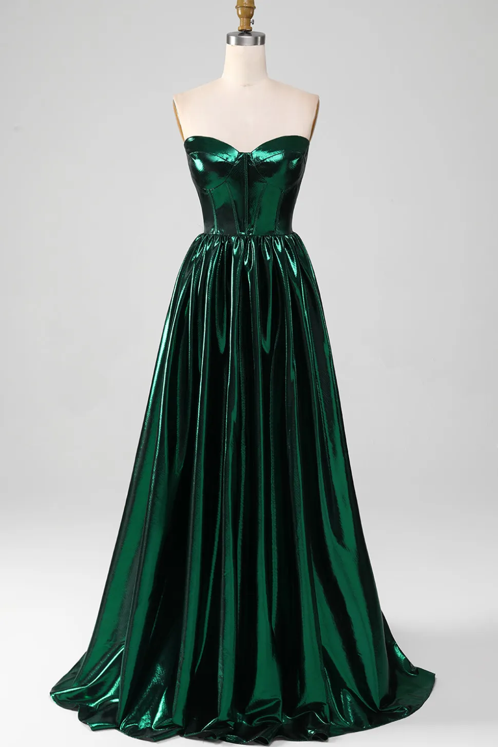 Glitter Verde Escuro Espartilho Metálico Vestido Longo Prom