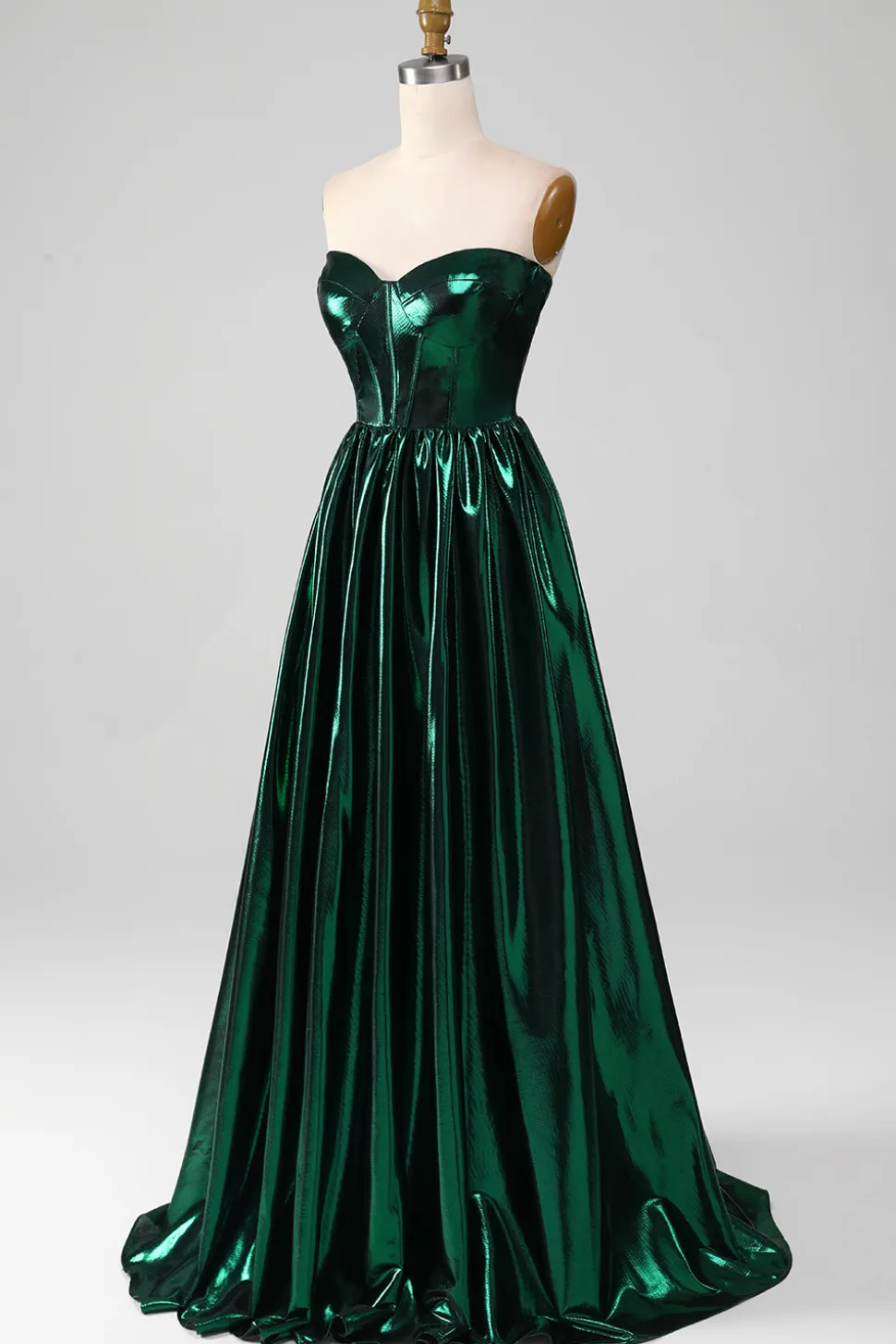 Glitter Verde Escuro Espartilho Metálico Vestido Longo Prom