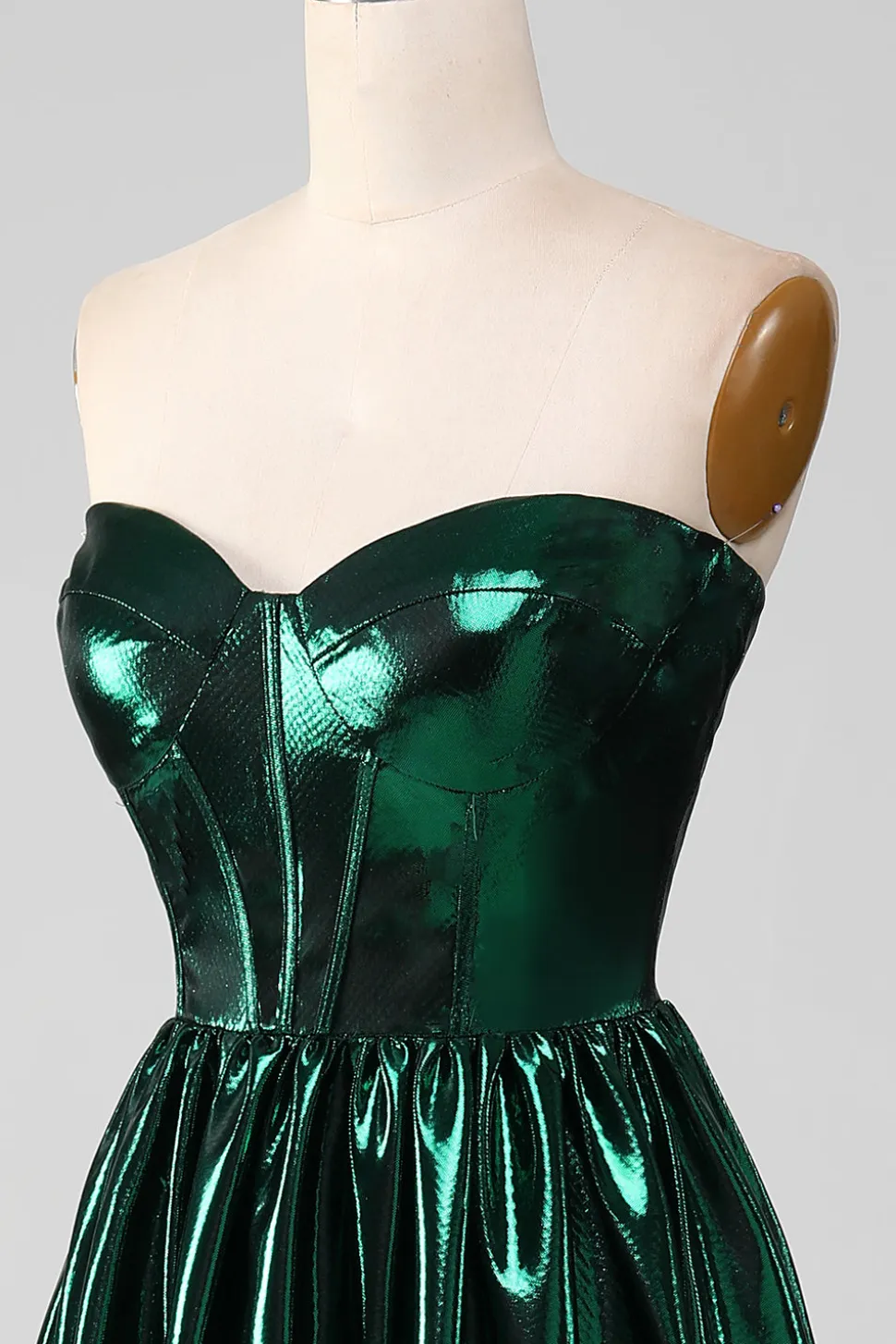 Glitter Verde Escuro Espartilho Metálico Vestido Longo Prom