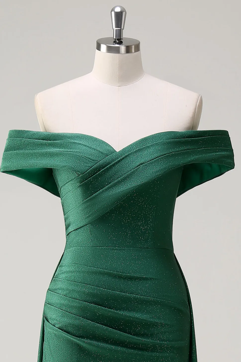 Glitter verde escuro fora do ombro sereia vestido de baile