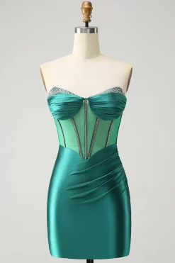 Glitter verde escuro querido espartilho apertado Homecoming vestido com missangas