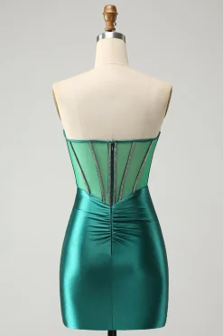 Glitter verde escuro querido espartilho apertado Homecoming vestido com missangas