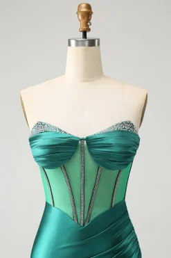 Glitter verde escuro querido espartilho apertado Homecoming vestido com missangas