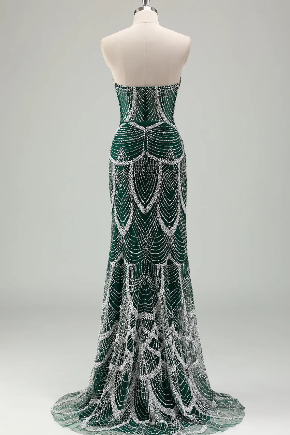 Glitter Verde Escuro Sereia Sem Alças Sequins Longo Espartilho Vestido de Baile com Missangas