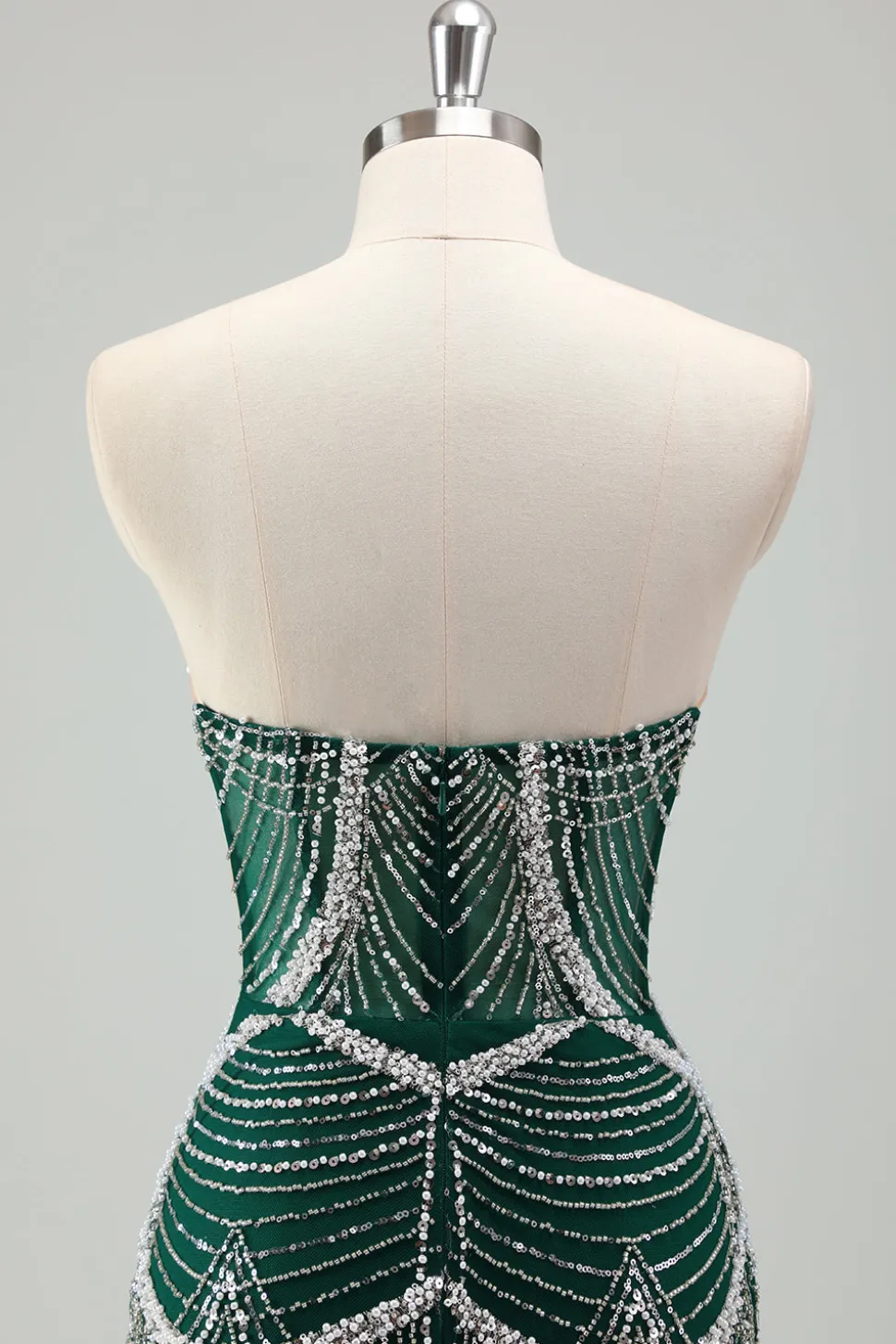 Glitter Verde Escuro Sereia Sem Alças Sequins Longo Espartilho Vestido de Baile com Missangas