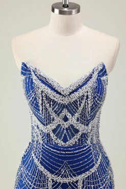 Glitter Verde Escuro Sereia Sem Alças Sequins Longo Espartilho Vestido de Baile com Missangas