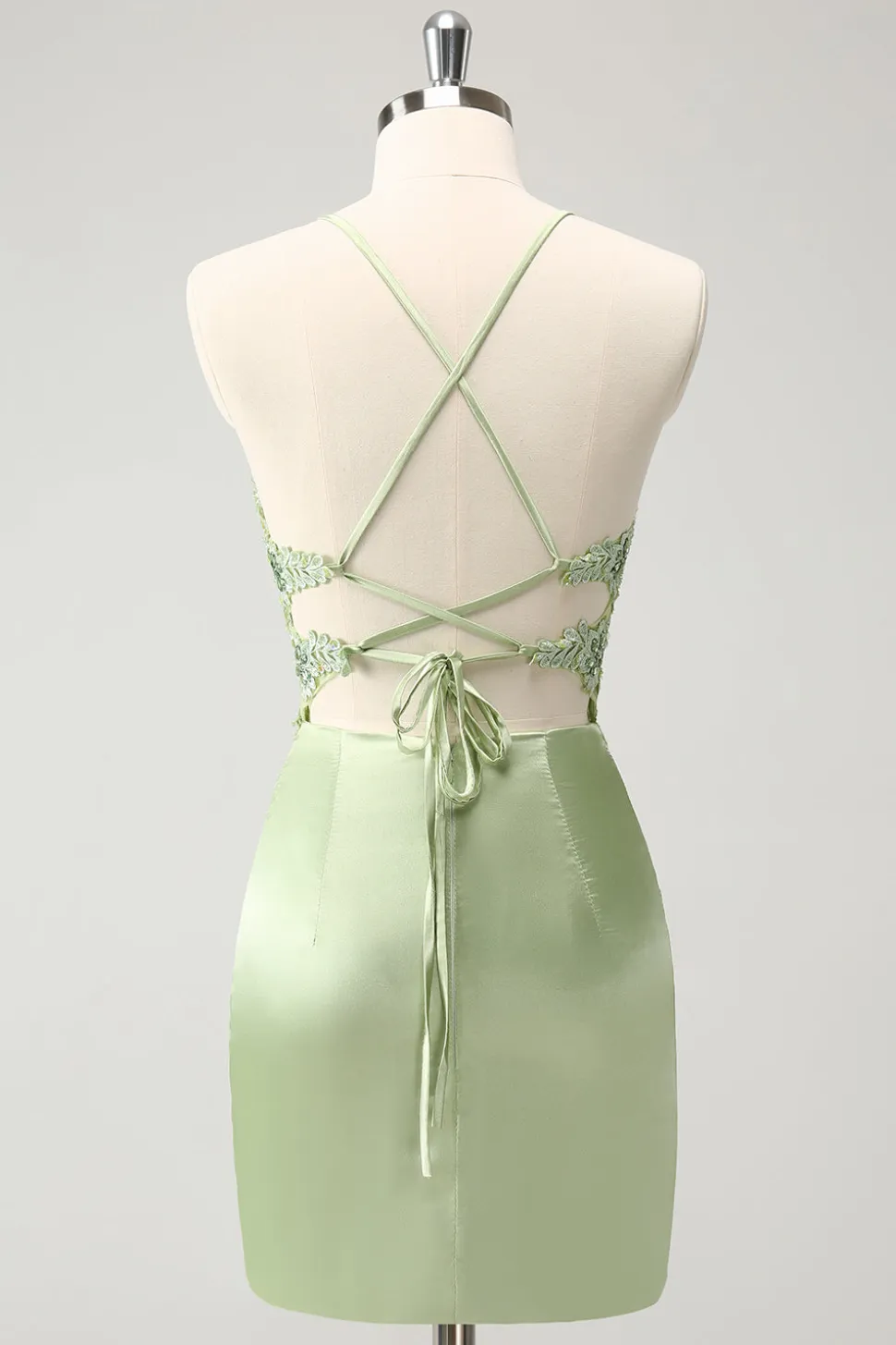 Glitter Verde Esparguete Correias Frisado Apliques Apertado Espartilho Homecoming Dress