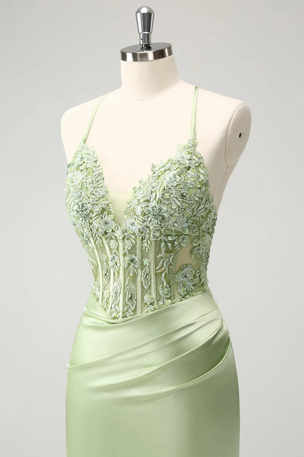 Glitter Verde Esparguete Correias Frisado Apliques Apertado Espartilho Homecoming Dress