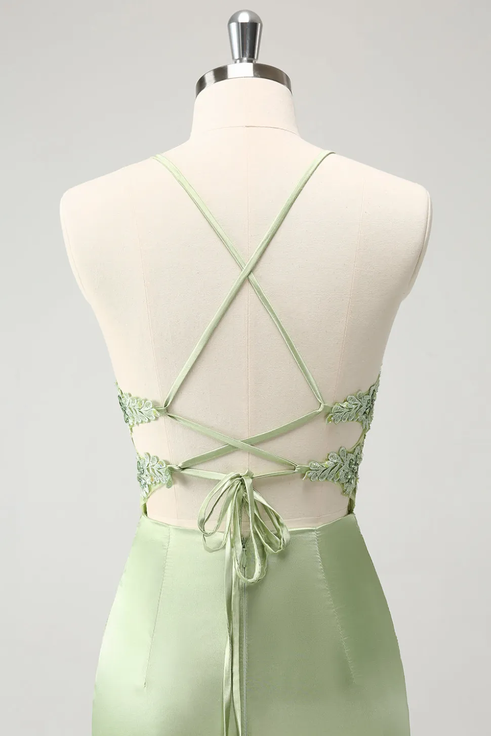 Glitter Verde Esparguete Correias Frisado Apliques Apertado Espartilho Homecoming Dress