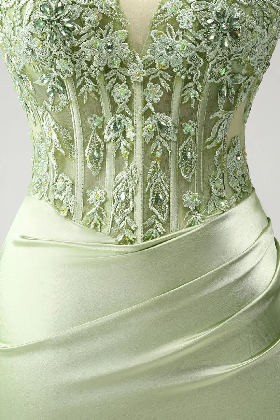 Glitter Verde Esparguete Correias Frisado Apliques Apertado Espartilho Homecoming Dress