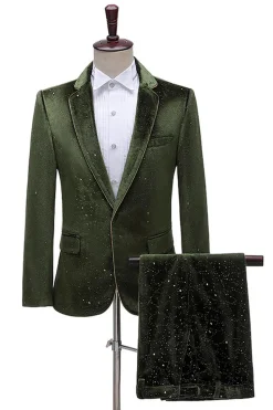 Glitter Verde Notched Lapela 2 Peças Masculino Prom Terno