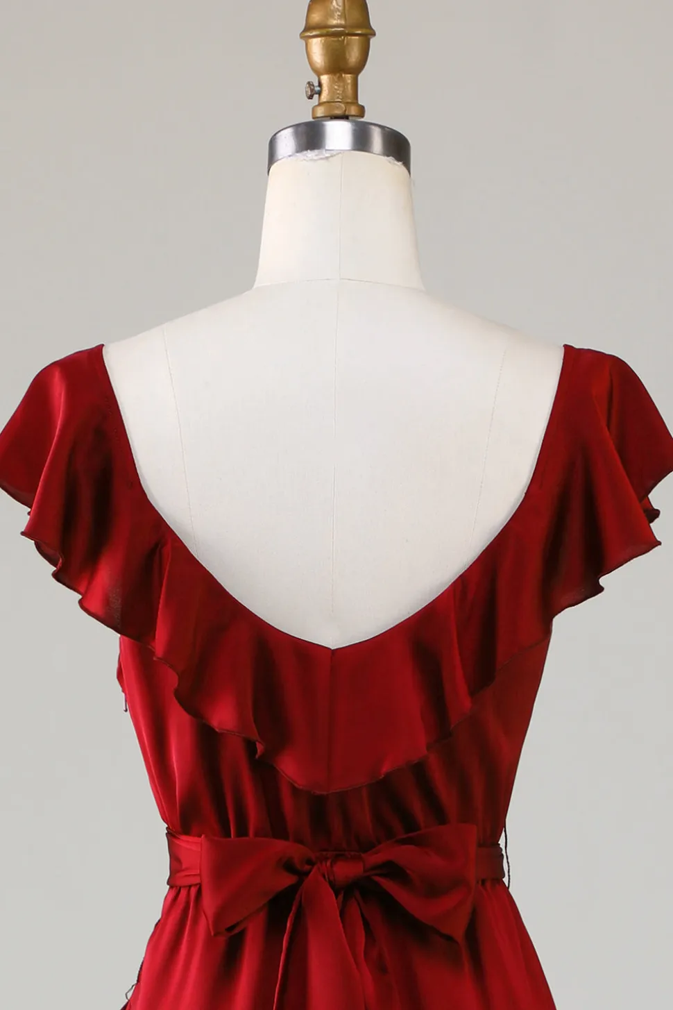 Gola em V Borgonha Vestido de Dama de Honor
