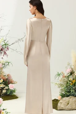 Gola em V Champanhe Vestido da Dama de Honor