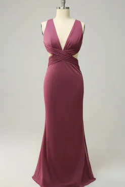 Gola em V Desert Rosa Vestido Formal Halter