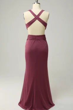 Gola em V Desert Rosa Vestido Formal Halter