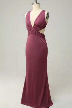 Gola em V Desert Rosa Vestido Formal Halter