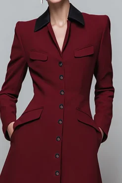 Gola Pescoço Borgonha Midi Uma Linha Cetim Vestido de Trabalho