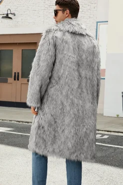 Gola Polo Castanho Frontal Aberta Maxi Faux Fur Coat