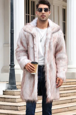 Gola Polo Castanho Frontal Aberta Maxi Faux Fur Coat