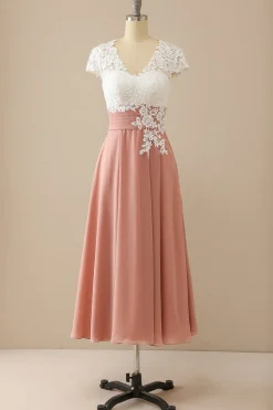 Gola V Apliques Mãe De Vestido De Noiva Mangas Curtas