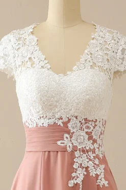 Gola V Apliques Mãe De Vestido De Noiva Mangas Curtas
