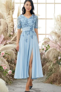 Gola V Mãe De Azul Bride Vestido Com Apliques