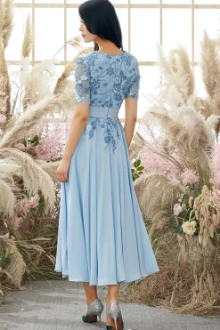 Gola V Mãe De Azul Bride Vestido Com Apliques