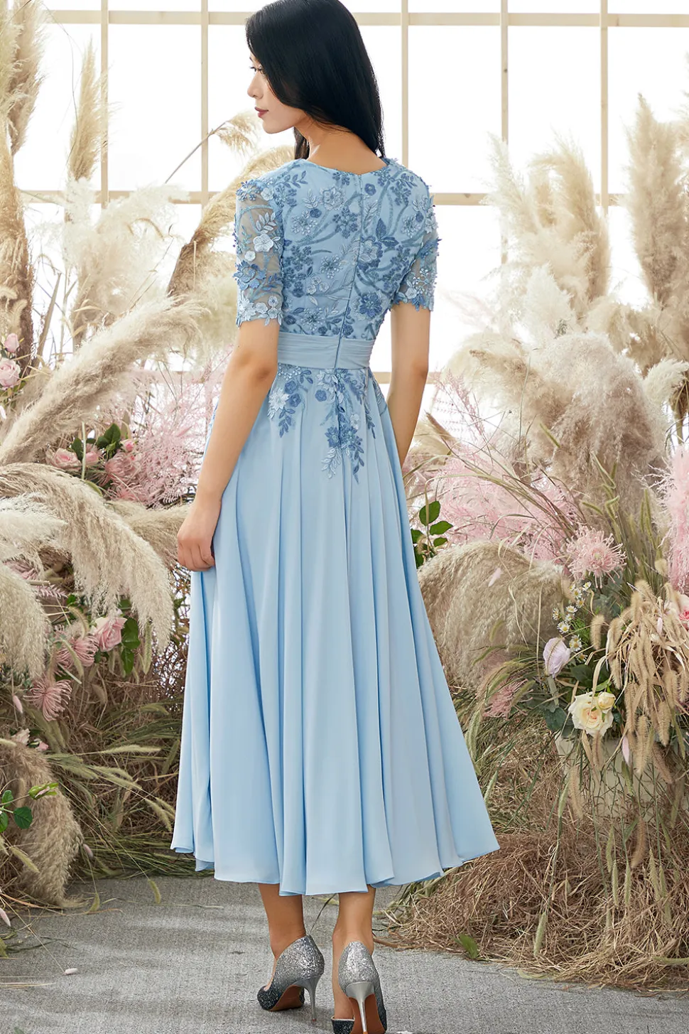 Gola V Mãe De Azul Bride Vestido Com Apliques