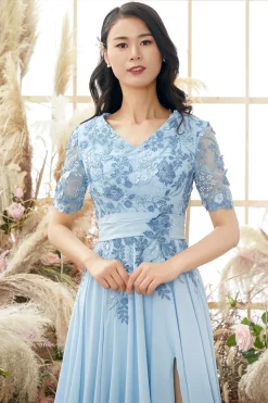 Gola V Mãe De Azul Bride Vestido Com Apliques