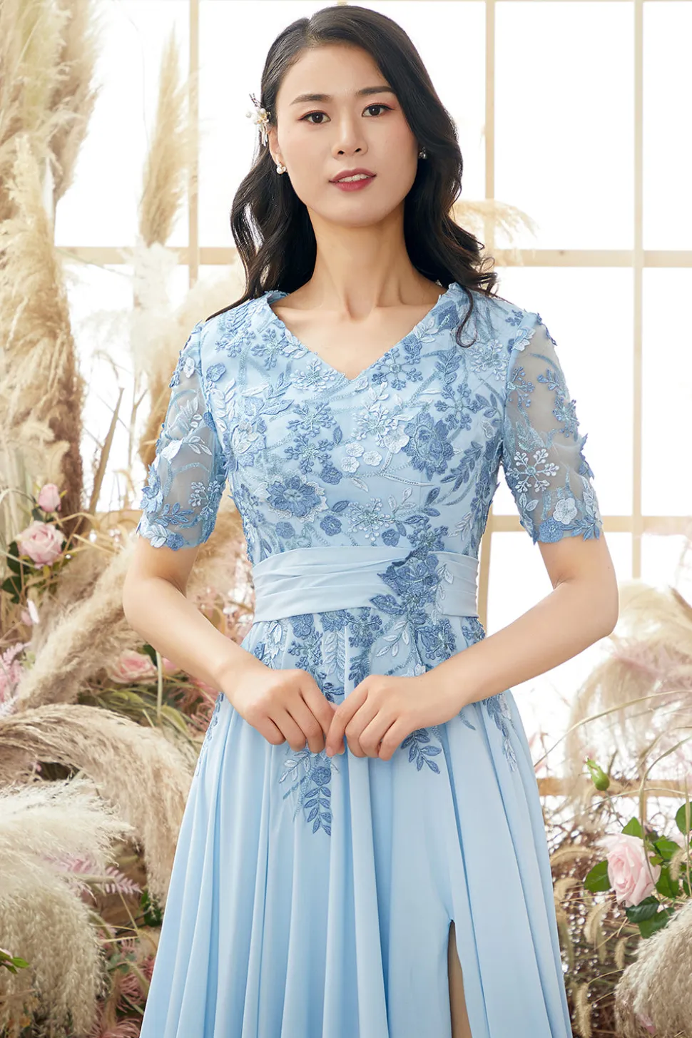 Gola V Mãe De Azul Bride Vestido Com Apliques