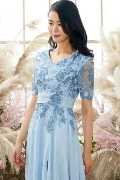 Gola V Mãe De Azul Bride Vestido Com Apliques
