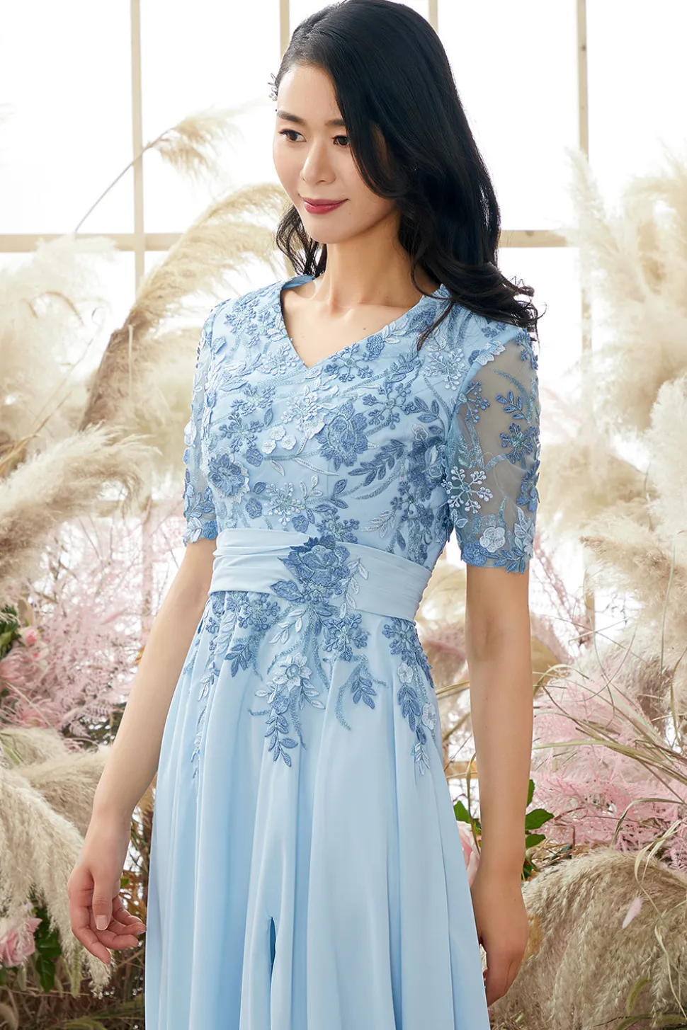 Gola V Mãe De Azul Bride Vestido Com Apliques