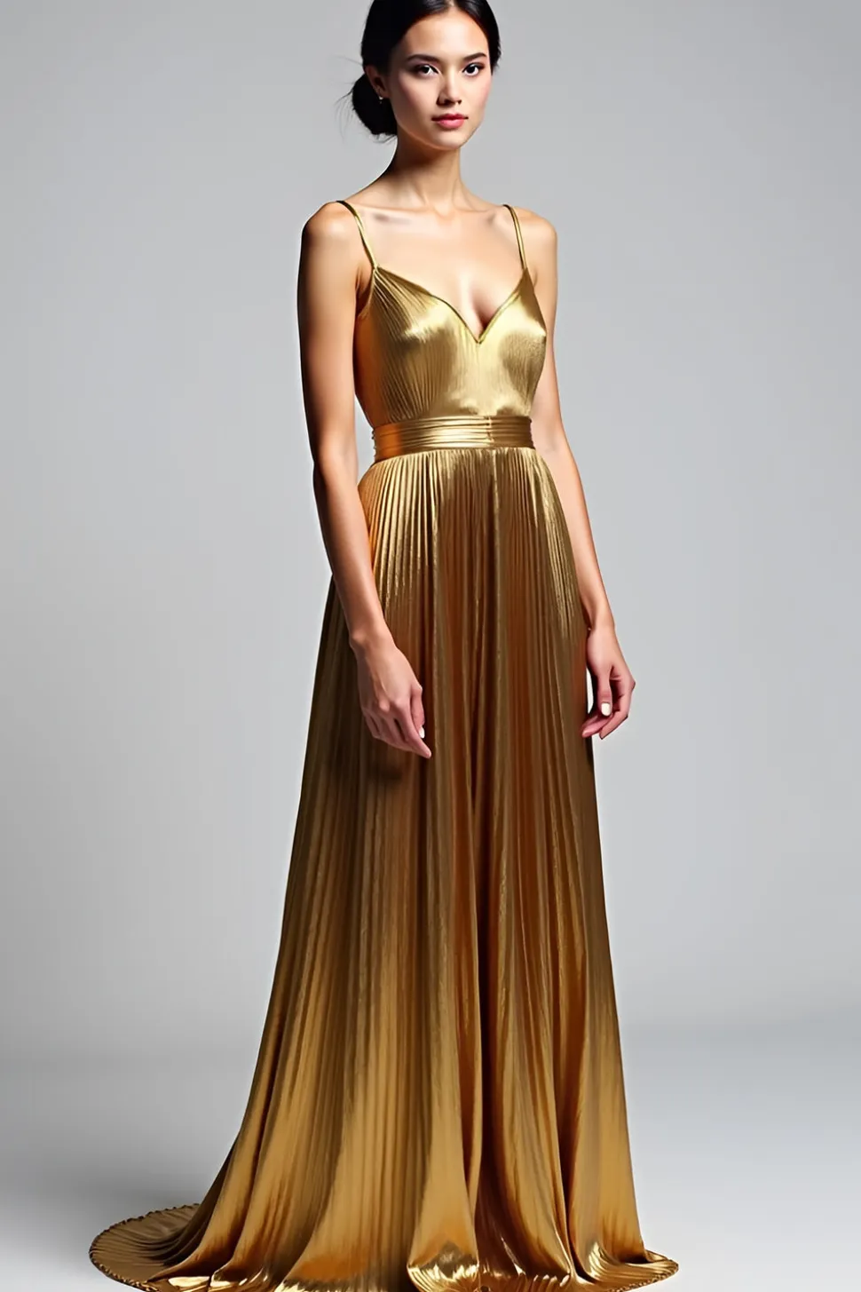 Golden A Line Espaghetti Correias Ruched Prom Dress