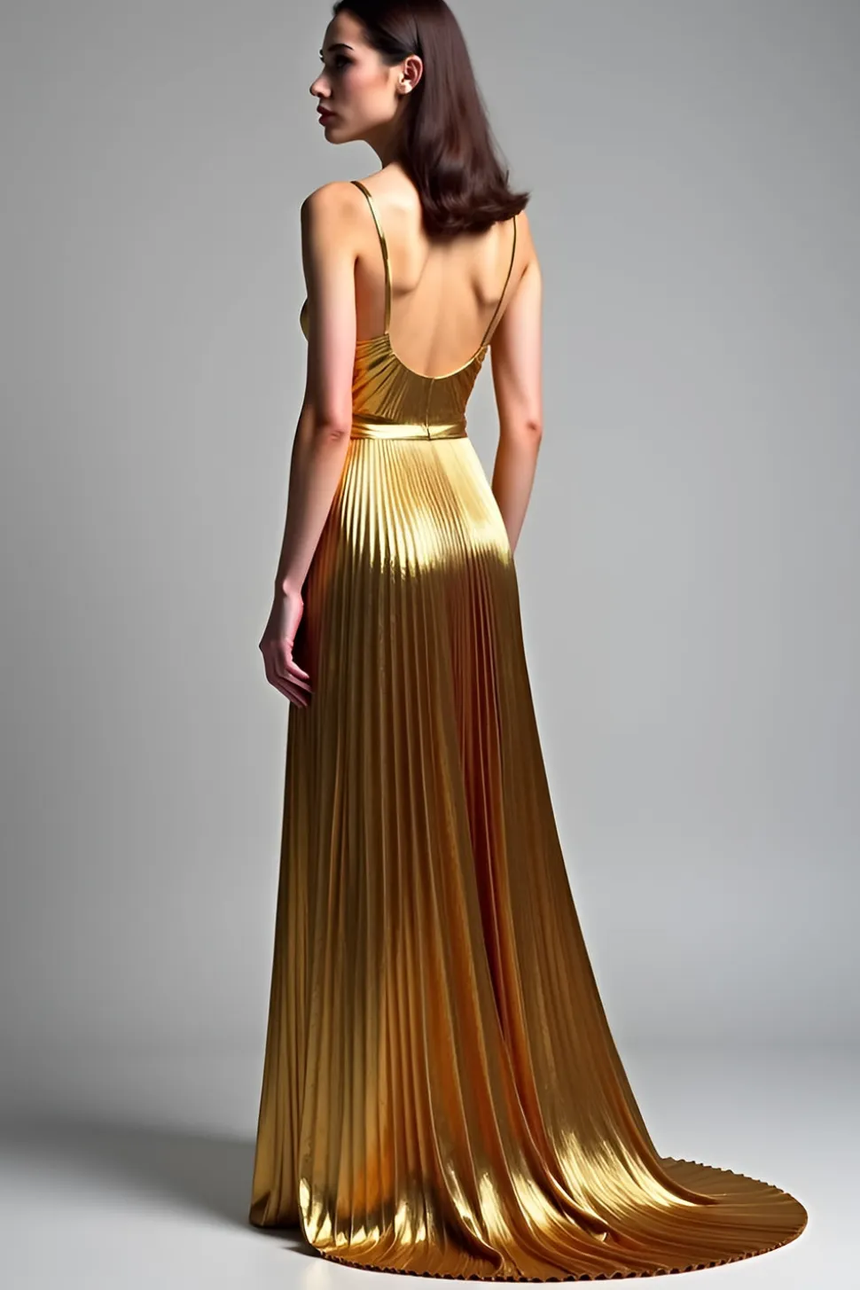 Golden A Line Espaghetti Correias Ruched Prom Dress
