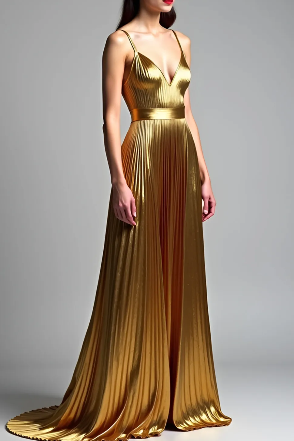 Golden A Line Espaghetti Correias Ruched Prom Dress