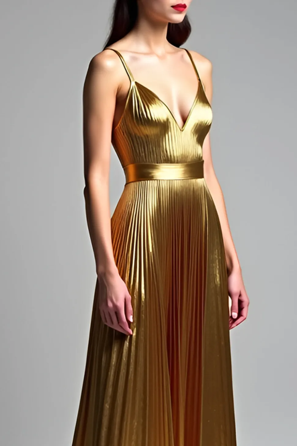 Golden A Line Espaghetti Correias Ruched Prom Dress
