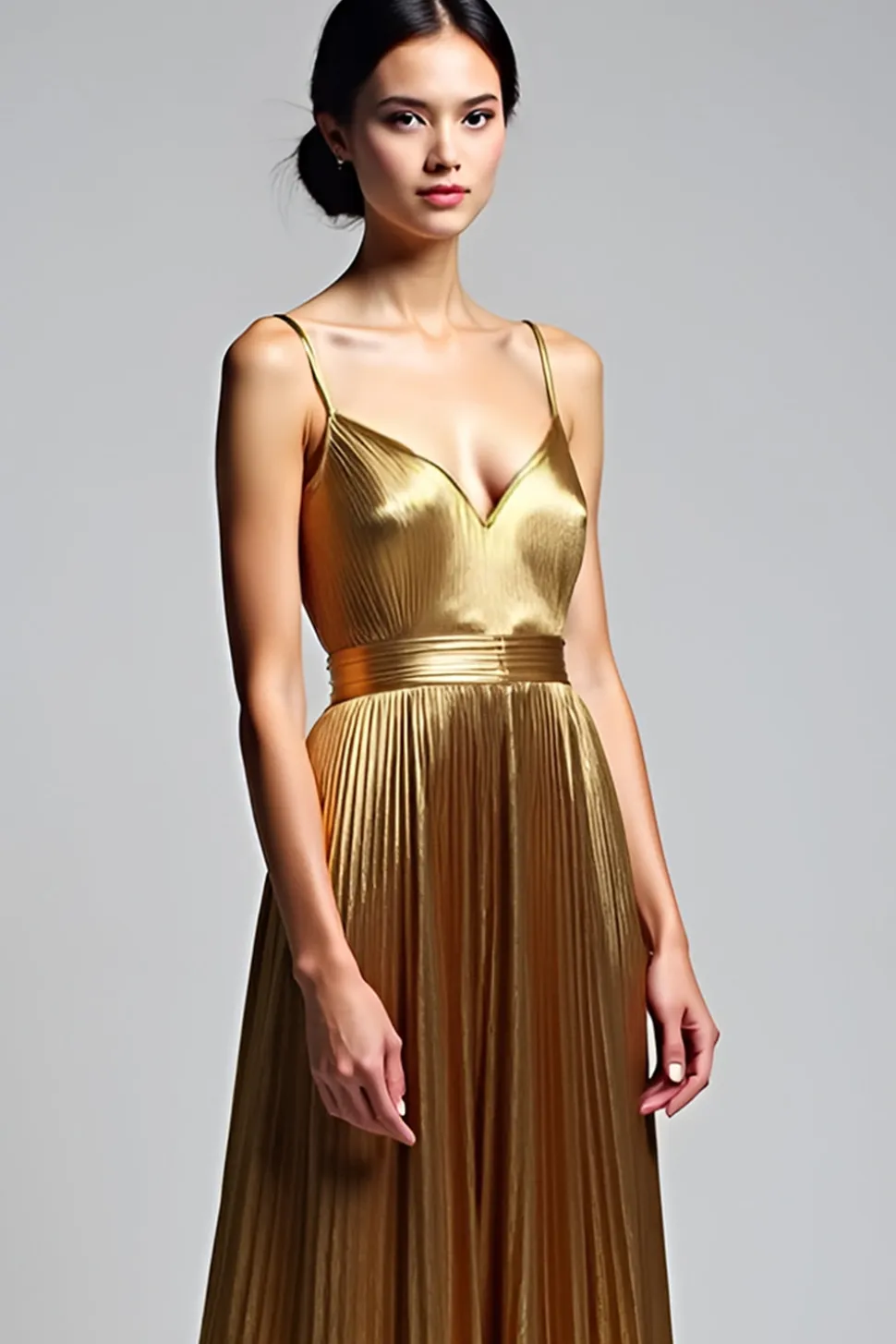 Golden A Line Espaghetti Correias Ruched Prom Dress