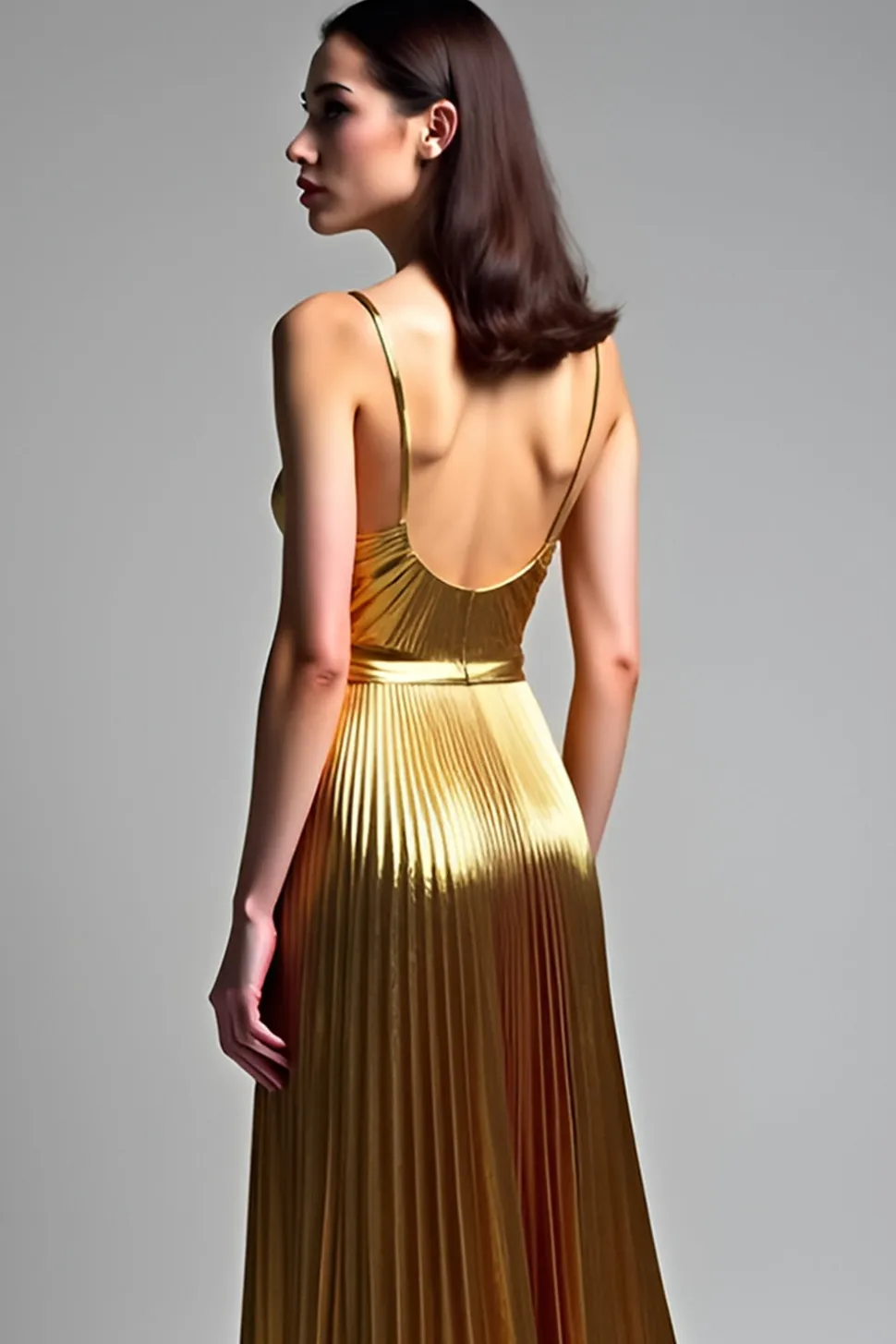 Golden A Line Espaghetti Correias Ruched Prom Dress