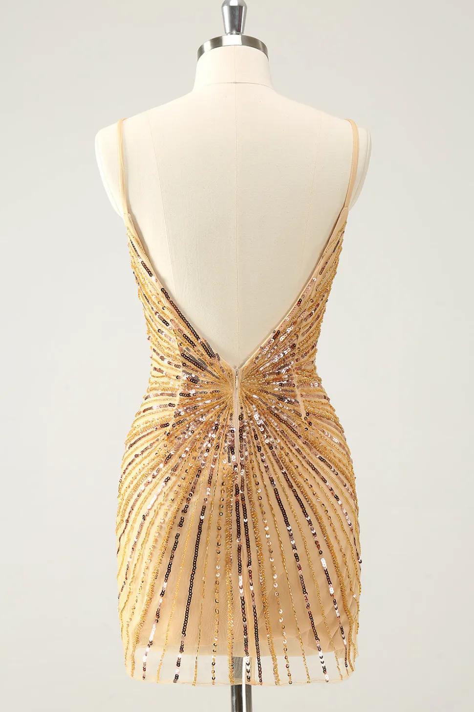 Golden Bodycon Esparguete Correias Homecoming Dress com Sequins