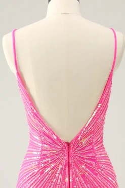 Golden Bodycon Esparguete Correias Homecoming Dress com Sequins