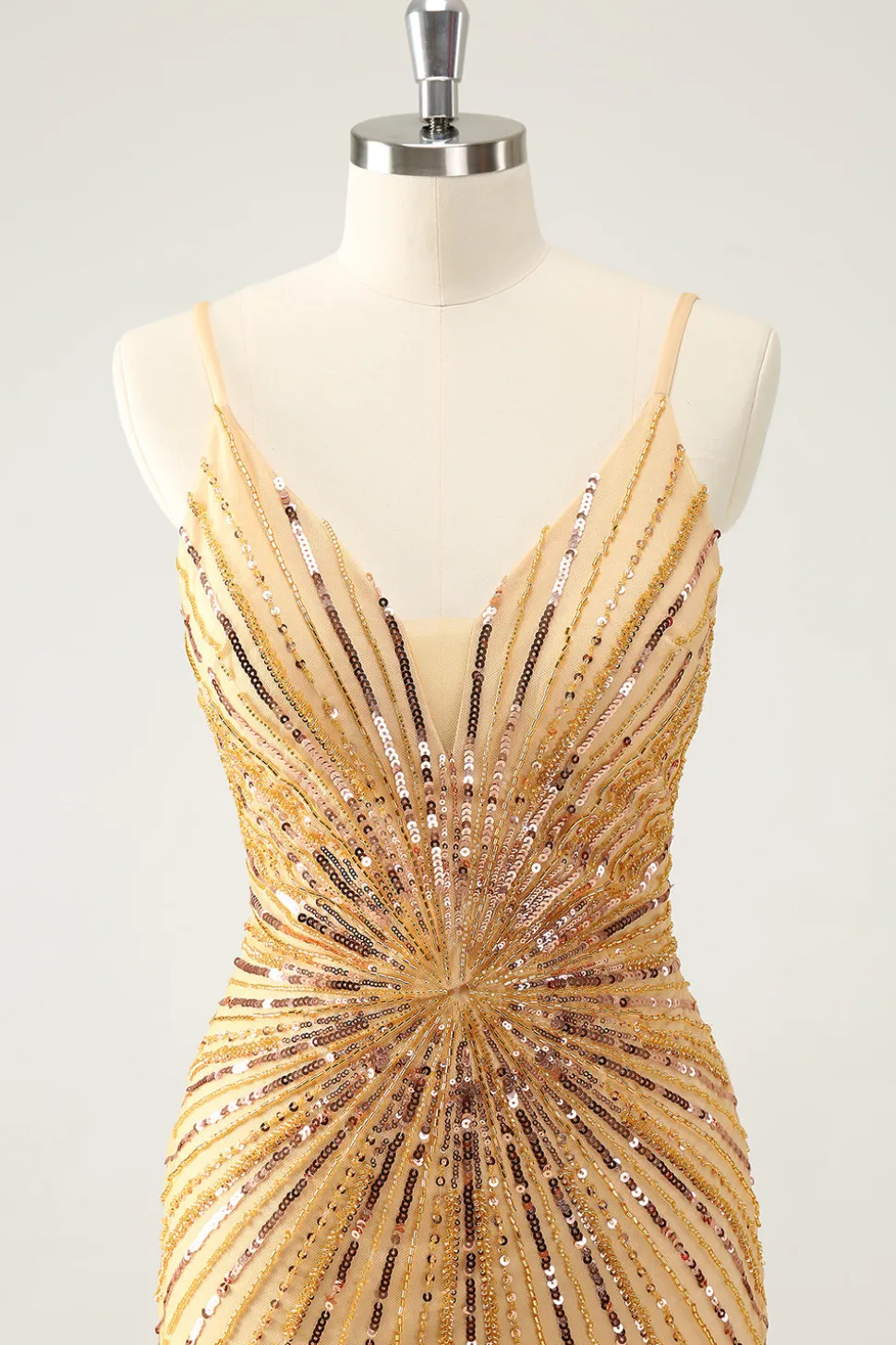 Golden Bodycon Esparguete Correias Homecoming Dress com Sequins