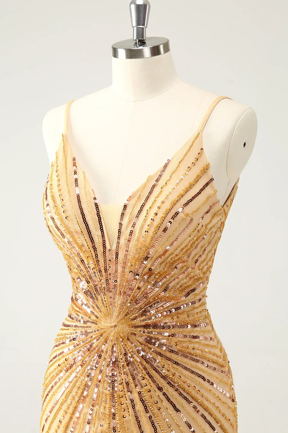 Golden Bodycon Esparguete Correias Homecoming Dress com Sequins