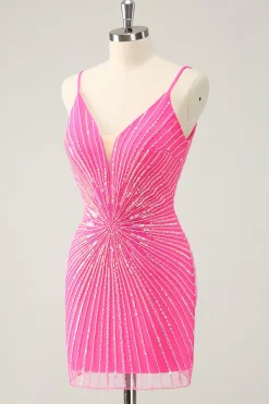 Golden Bodycon Esparguete Correias Homecoming Dress com Sequins