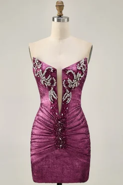 Golden Bodycon Strapless frisado vestido curto Homecoming