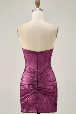 Golden Bodycon Strapless frisado vestido curto Homecoming