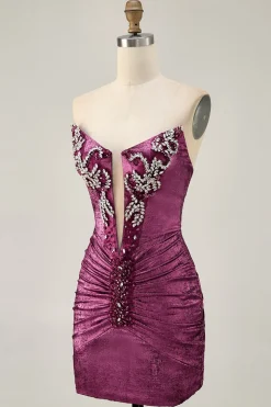 Golden Bodycon Strapless frisado vestido curto Homecoming
