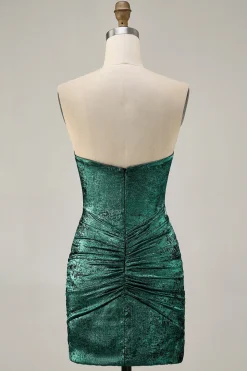 Golden Bodycon Strapless frisado vestido curto Homecoming